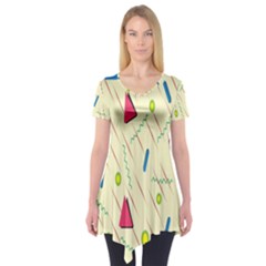 Background  With Lines Triangles Short Sleeve Tunic 