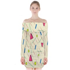 Background  With Lines Triangles Long Sleeve Off Shoulder Dress by Mariart