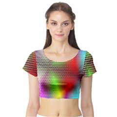 Abstract Rainbow Pattern Colorful Stars Space Short Sleeve Crop Top (tight Fit) by Mariart