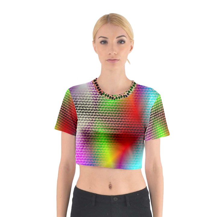 Abstract Rainbow Pattern Colorful Stars Space Cotton Crop Top