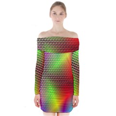 Abstract Rainbow Pattern Colorful Stars Space Long Sleeve Off Shoulder Dress