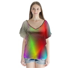 Abstract Rainbow Pattern Colorful Stars Space V-neck Flutter Sleeve Top by Mariart