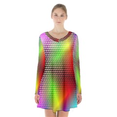 Abstract Rainbow Pattern Colorful Stars Space Long Sleeve Velvet V-neck Dress by Mariart