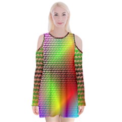 Abstract Rainbow Pattern Colorful Stars Space Velvet Long Sleeve Shoulder Cutout Dress by Mariart