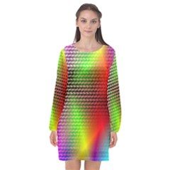 Abstract Rainbow Pattern Colorful Stars Space Long Sleeve Chiffon Shift Dress 