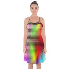 Abstract Rainbow Pattern Colorful Stars Space Ruffle Detail Chiffon Dress