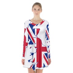 Britain Flag England Nations Long Sleeve Velvet V-neck Dress by Mariart