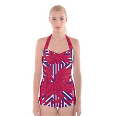 Alternatively Mega British America Red Dragon Boyleg Halter Swimsuit 