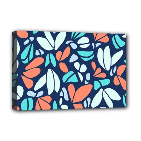 Blue Tossed Flower Floral Deluxe Canvas 18  X 12   by Mariart