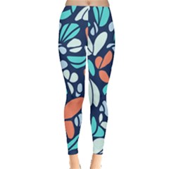 Blue Tossed Flower Floral Leggings  by Mariart