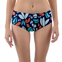 Blue Tossed Flower Floral Reversible Mid-waist Bikini Bottoms by Mariart