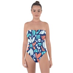 Blue Tossed Flower Floral Tie Back One Piece Swimsuit