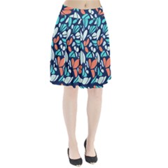 Blue Tossed Flower Floral Pleated Skirt by Mariart