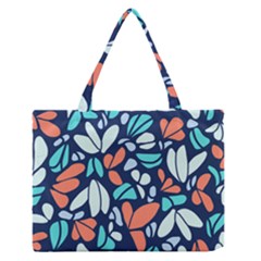 Blue Tossed Flower Floral Zipper Medium Tote Bag