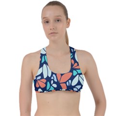 Blue Tossed Flower Floral Criss Cross Racerback Sports Bra