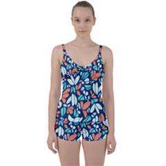 Blue Tossed Flower Floral Tie Front Two Piece Tankini