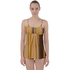 Brown Verticals Lines Stripes Colorful Babydoll Tankini Set by Mariart