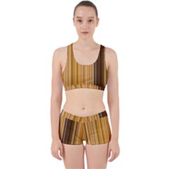 Brown Verticals Lines Stripes Colorful Work It Out Sports Bra Set by Mariart