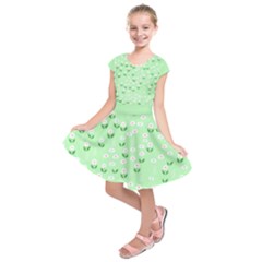 Light Green Flowers Kids  Short Sleeve Dress by PattyVilleDesigns