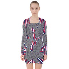 Alternatively Mega British America Dragon Illustration V-neck Bodycon Long Sleeve Dress by Mariart