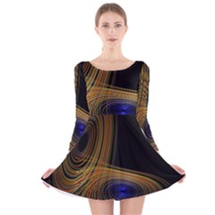 Wondrous Trajectorie Illustrated Line Light Black Long Sleeve Velvet Skater Dress by Mariart