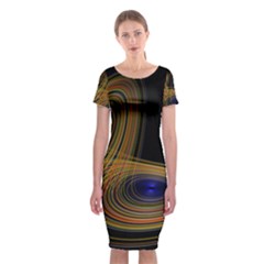 Wondrous Trajectorie Illustrated Line Light Black Classic Short Sleeve Midi Dress