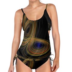 Wondrous Trajectorie Illustrated Line Light Black Tankini Set