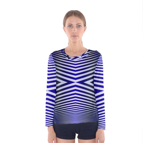 Blue Lines Iterative Art Wave Chevron Women s Long Sleeve Tee by Mariart