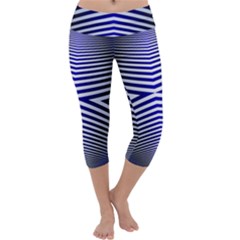 Blue Lines Iterative Art Wave Chevron Capri Yoga Leggings