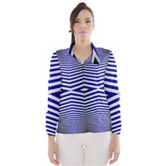 Blue Lines Iterative Art Wave Chevron Wind Breaker (women) by Mariart