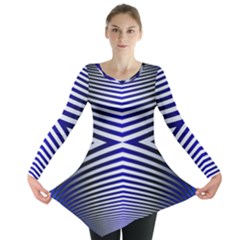 Blue Lines Iterative Art Wave Chevron Long Sleeve Tunic  by Mariart