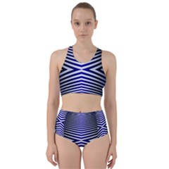 Blue Lines Iterative Art Wave Chevron Racer Back Bikini Set