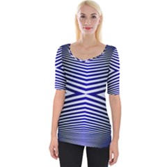 Blue Lines Iterative Art Wave Chevron Wide Neckline Tee