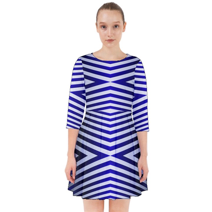 Blue Lines Iterative Art Wave Chevron Smock Dress