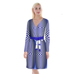 Blue Lines Iterative Art Wave Chevron Long Sleeve Velvet Front Wrap Dress by Mariart