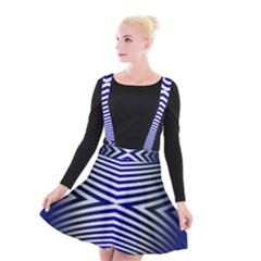 Blue Lines Iterative Art Wave Chevron Suspender Skater Skirt