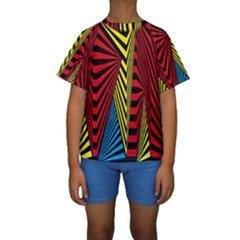 Door Pattern Line Abstract Illustration Waves Wave Chevron Red Blue Yellow Black Kids  Short Sleeve Swimwear