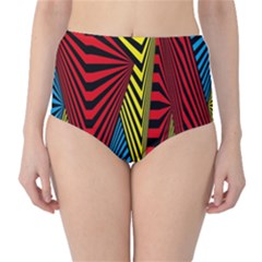 Door Pattern Line Abstract Illustration Waves Wave Chevron Red Blue Yellow Black High-waist Bikini Bottoms by Mariart