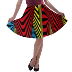 Door Pattern Line Abstract Illustration Waves Wave Chevron Red Blue Yellow Black A-line Skater Skirt