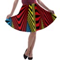 Door Pattern Line Abstract Illustration Waves Wave Chevron Red Blue Yellow Black A-line Skater Skirt View1