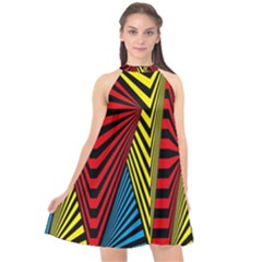 Door Pattern Line Abstract Illustration Waves Wave Chevron Red Blue Yellow Black Halter Neckline Chiffon Dress  by Mariart