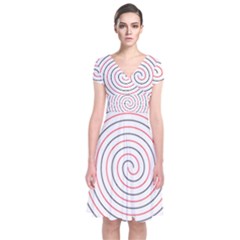 Double Line Spiral Spines Red Black Circle Short Sleeve Front Wrap Dress by Mariart