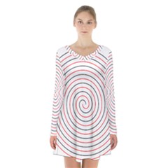 Double Line Spiral Spines Red Black Circle Long Sleeve Velvet V-neck Dress by Mariart