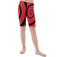 Double Spiral Thick Lines Black Red Kids  Mid Length Swim Shorts by Mariart