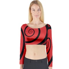 Double Spiral Thick Lines Black Red Long Sleeve Crop Top