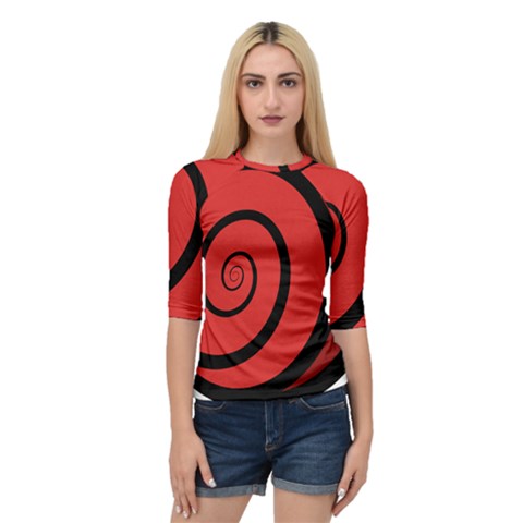 Double Spiral Thick Lines Black Red Quarter Sleeve Raglan Tee by Mariart