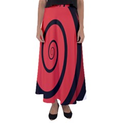 Double Spiral Thick Lines Black Red Flared Maxi Skirt