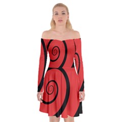 Double Spiral Thick Lines Black Red Off Shoulder Skater Dress by Mariart