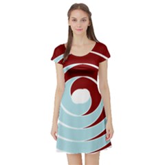 Double Spiral Thick Lines Blue Red Short Sleeve Skater Dress by Mariart