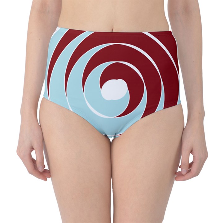 Double Spiral Thick Lines Blue Red High-Waist Bikini Bottoms